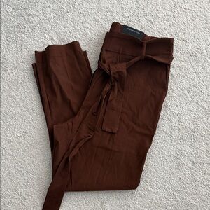 Jones New York Brown Wide-Leg Pants with Tie Waist